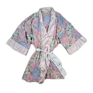 Vintage Victorias Secret Gold Label Robe Floral Satin Kimono Preppy Luxury